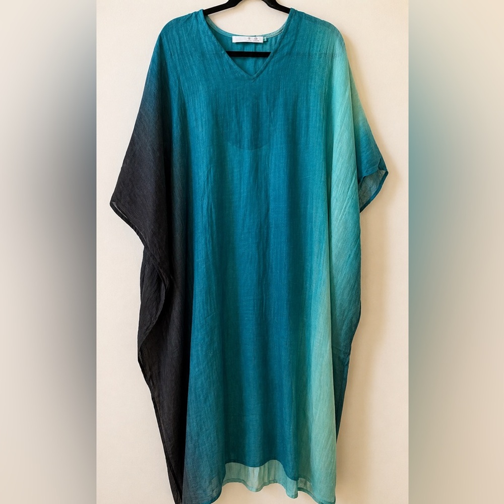 Leem Maxi Dress Teal Black Colorblock Flowing Kaftan Style Evening Dress Size S